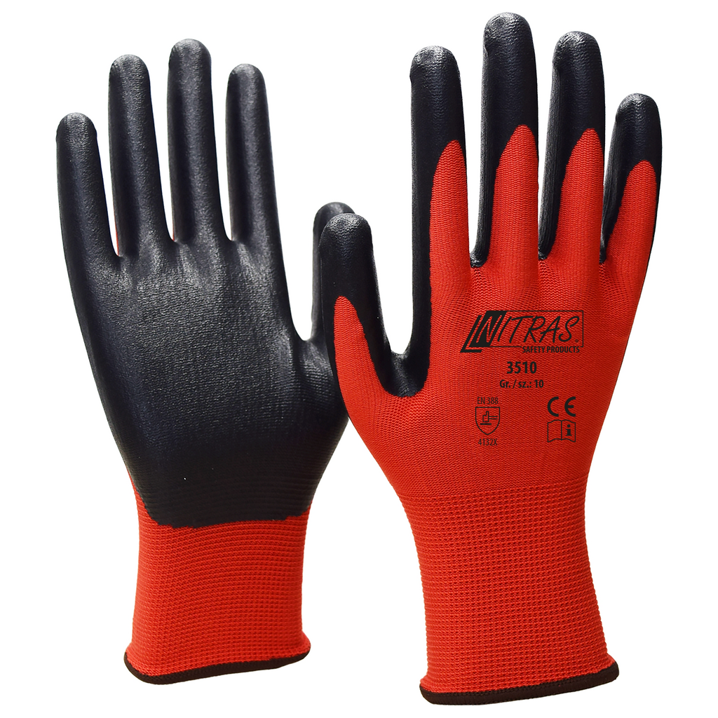 Handschuhe, Arbeitshandschuhe, Gummibezug, rot-schwarz, Sicherheitshandschuhe