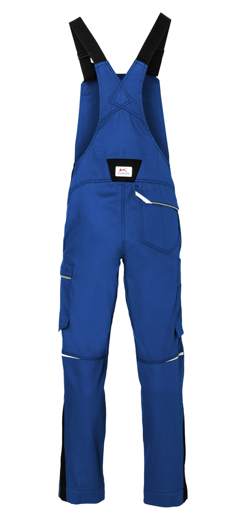 Overall blue bib pants, Blue work overalls, Reflective stripe, Adjustable suspenders, Cargo pockets