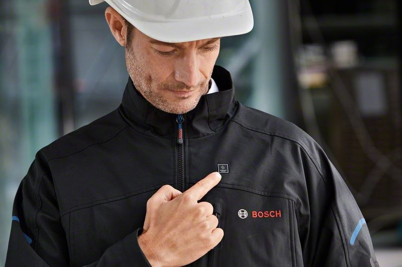 Arbeitsjacke, Softshell, Reißverschluss, Schwarz, Markenlogo