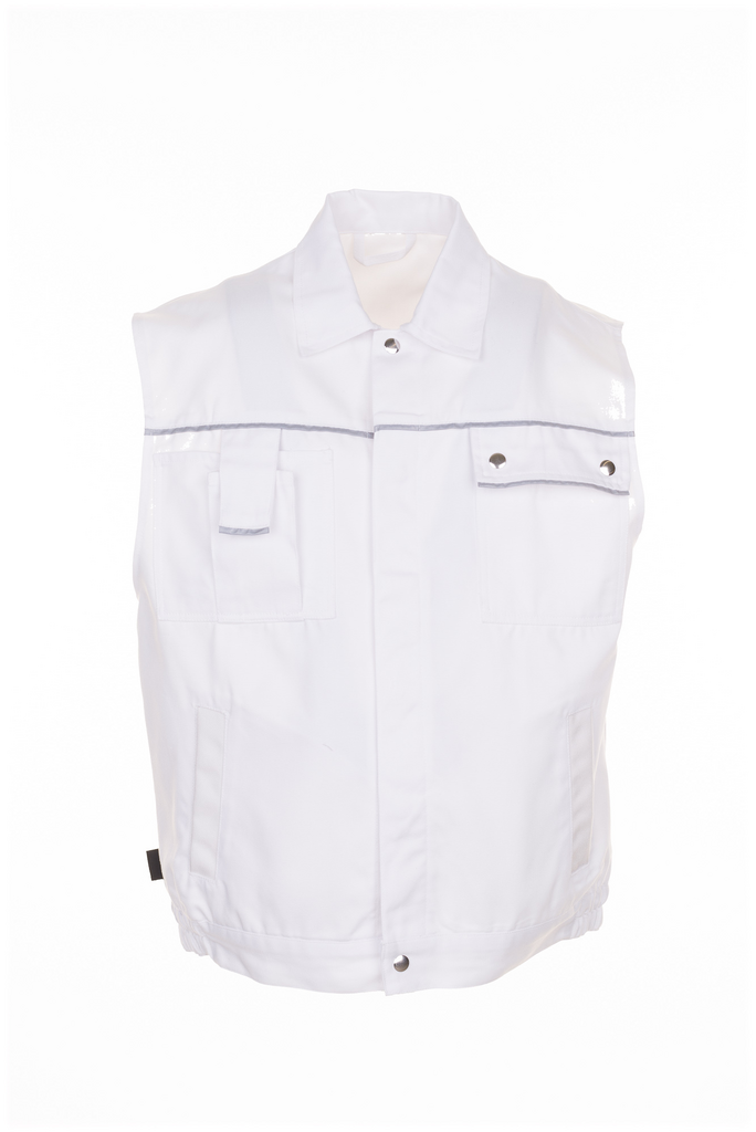 weiße Weste, ärmellose Jacke, Schulterpolster, Vorne Taschen, Silberreflexstreifen
