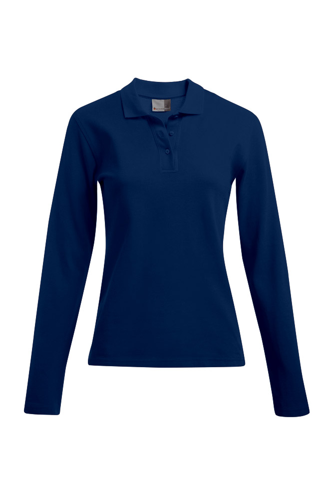 Polo-Shirt, Long-Sleeve, Solid-Color, Blue, Casual