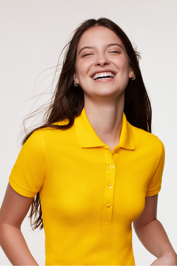 polohemd, kurzarm, gelb, Kragen, Strickstoff