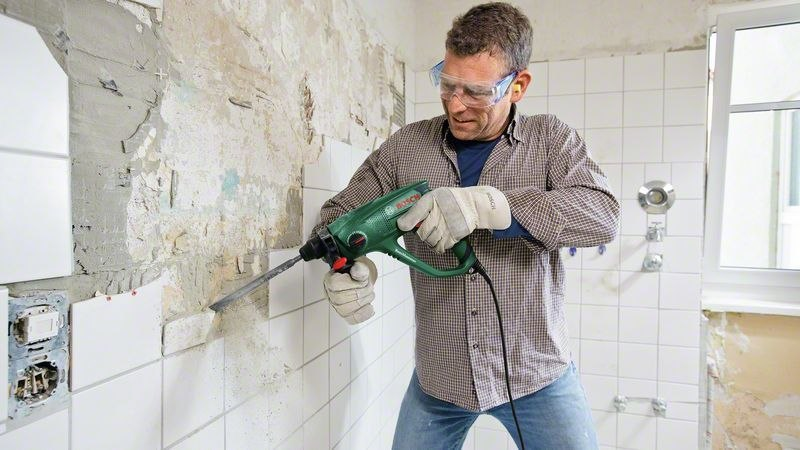 Fliesen entfernen, Bohrhammer, Griffwerkzeug, Arbeitsbekleidung, Schutzausrüstung