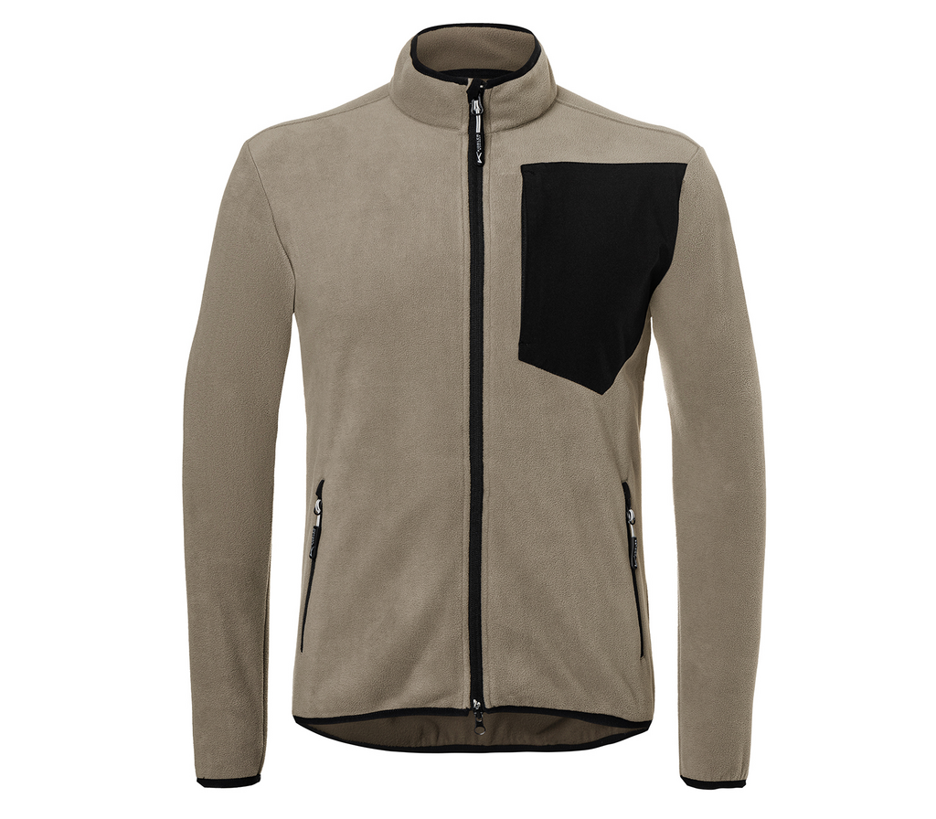 Fleece, Jacke, Beige, Schwarze Tasche, Vorderreißverschluss