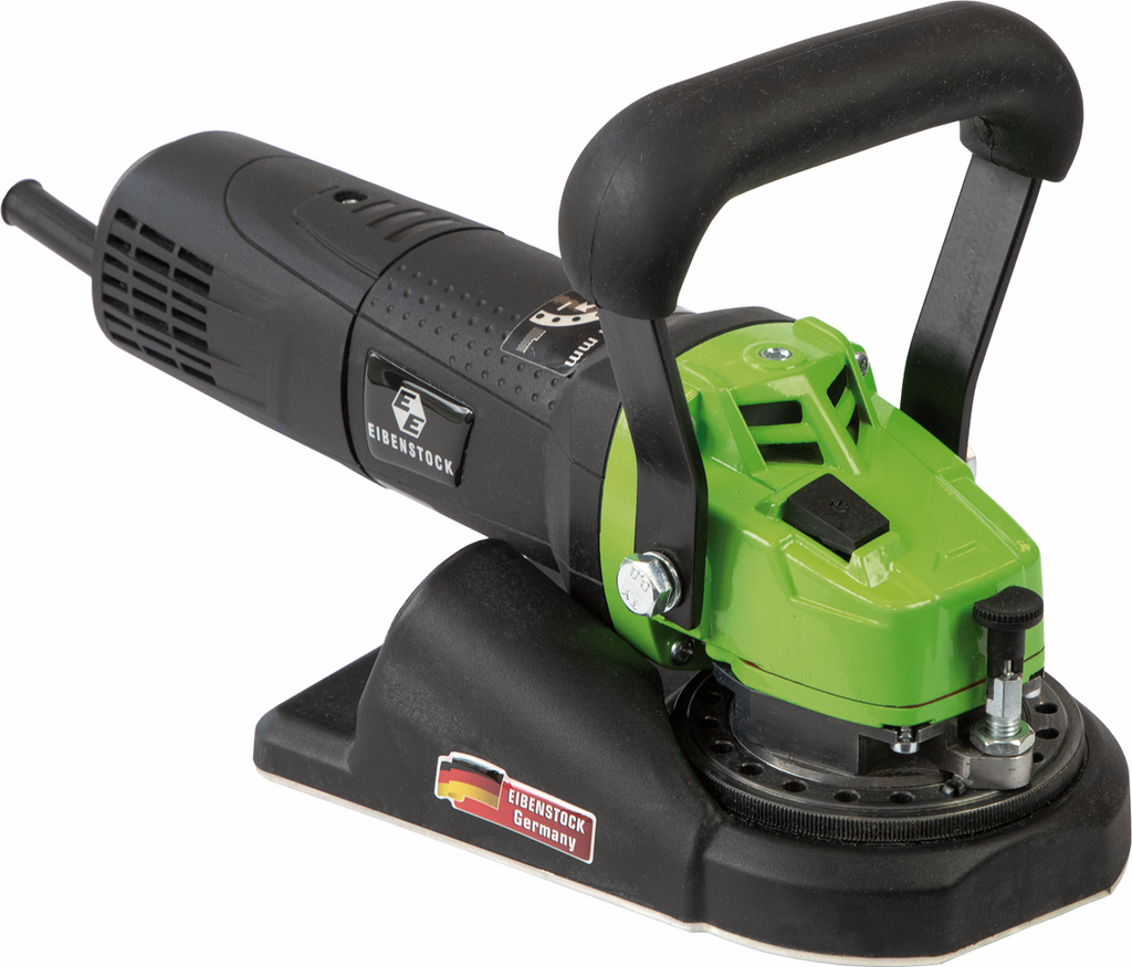 power sander, orbital sander, green body, black handle, base plate