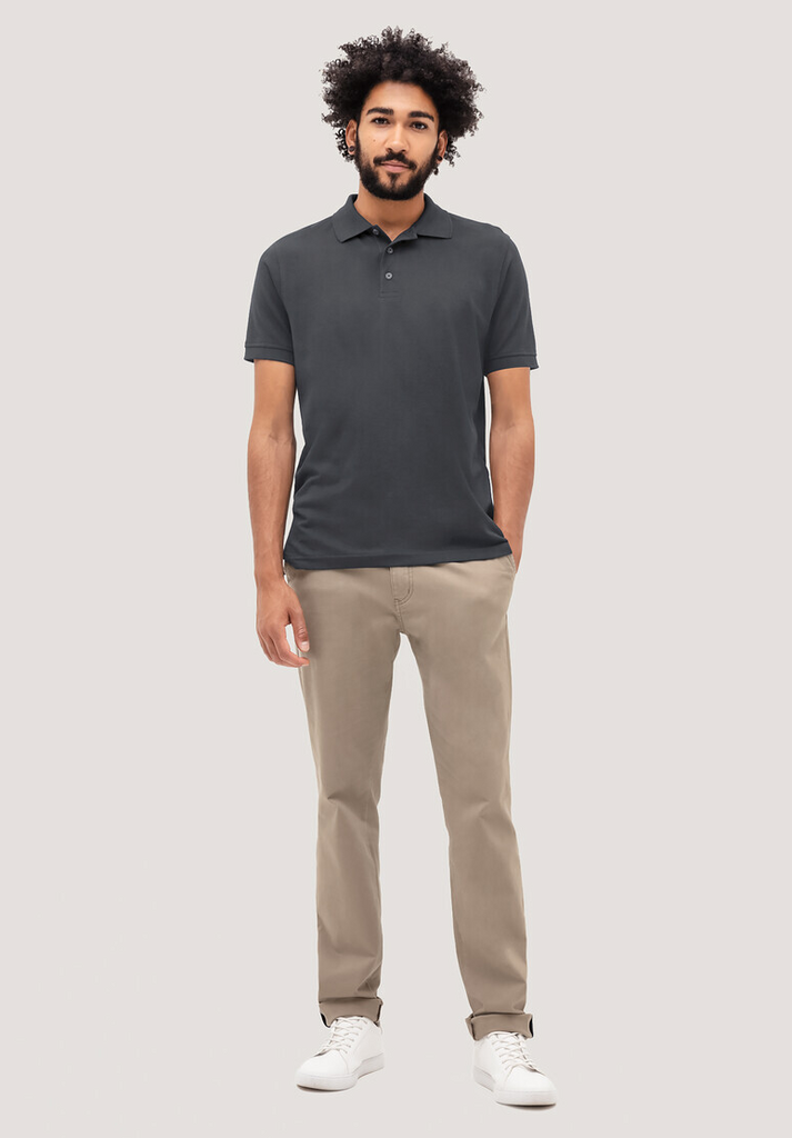 Polohemd, Kurzarm, dunkelgrau, casual Polo, Khaki-Hosen