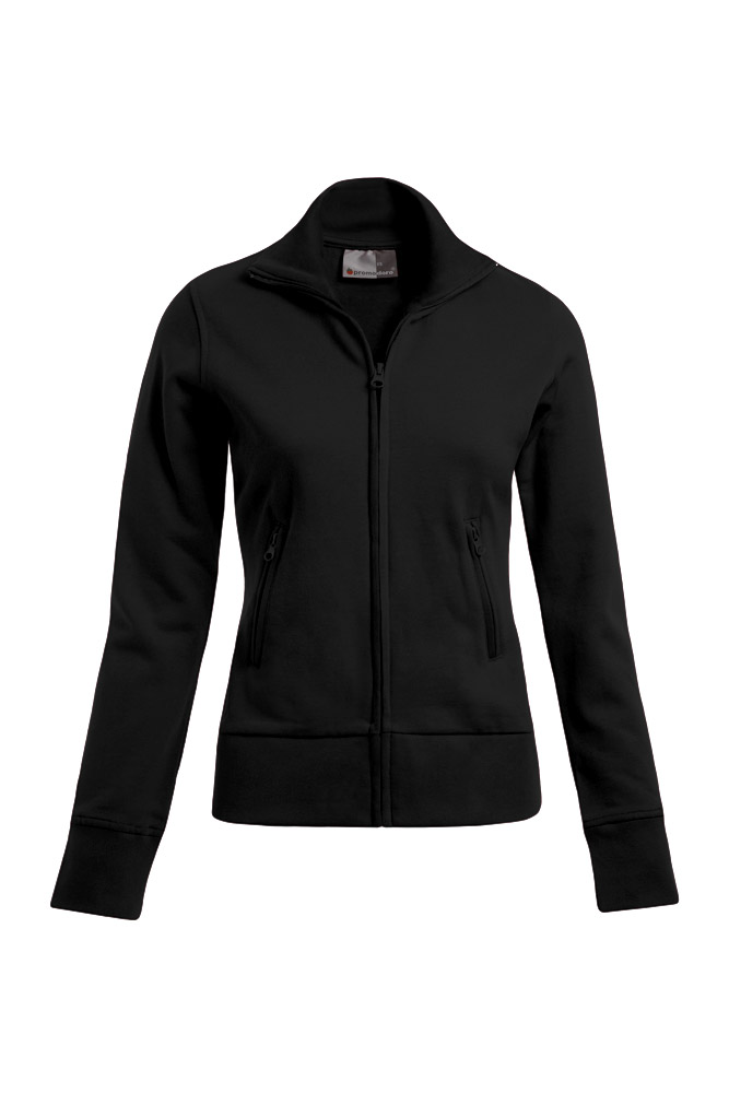 jacke, reissverschluss, farbton schwarz, seitentaschen, langarm