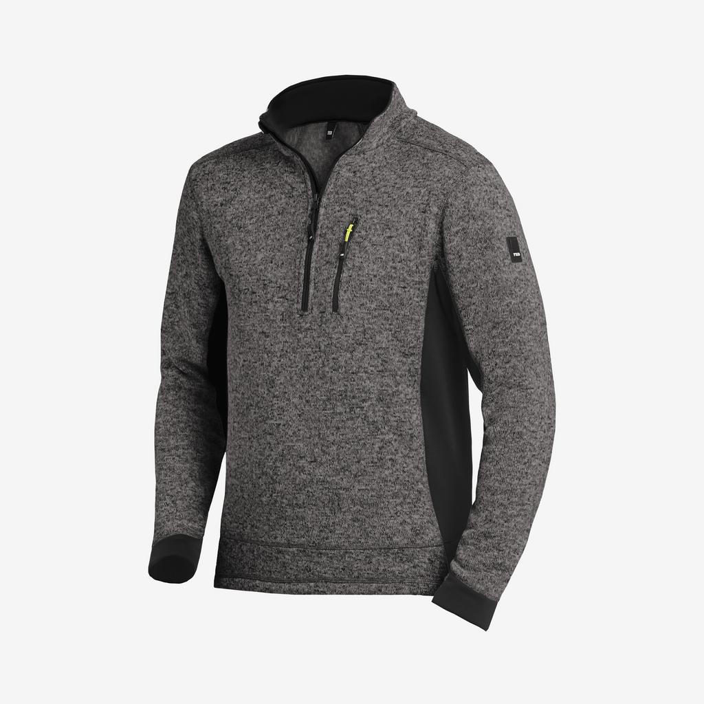 Pullover, Fleece, Halbzipper, Graues Muster, Seitliche Einsätze