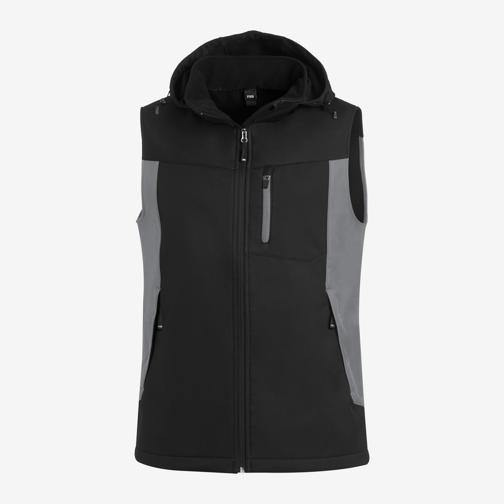 Weste, Softshell, Reißverschluss, Kapuze, Blende grau