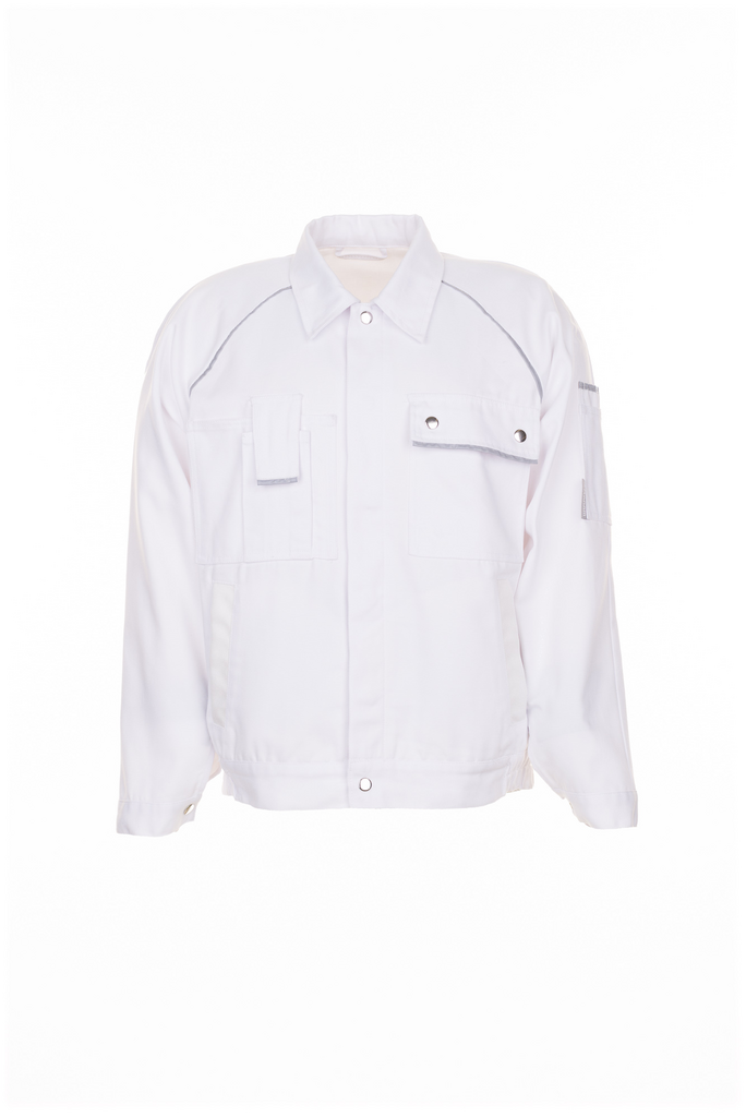 weißes Jacke, Jacke mit Taschen, lange Ärmel, Kragen, Knopfleiste