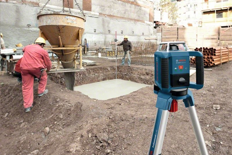 Baustelle, Beton, Pegelbesteck, Laser-Nivelliergerät, Stativ