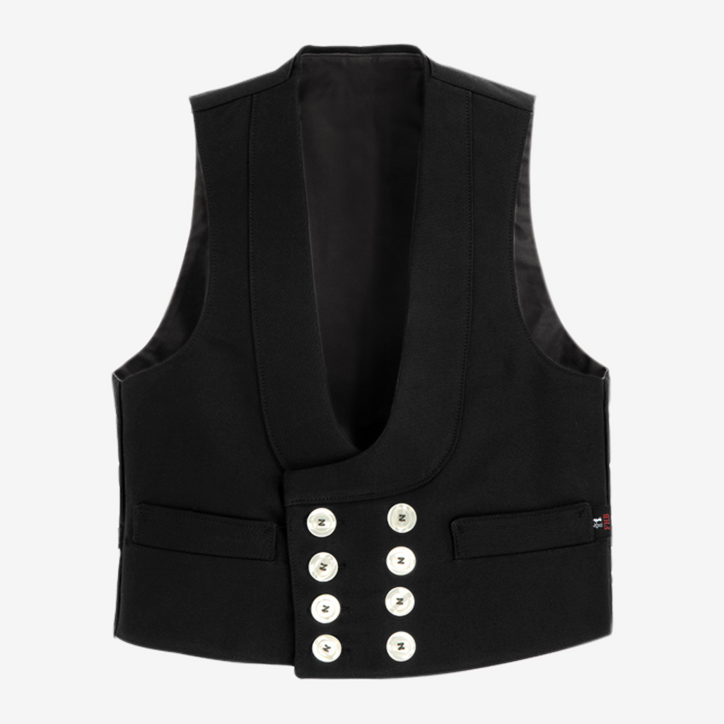 Weste, schwarz, doppelreihig, Knöpfe, Weste