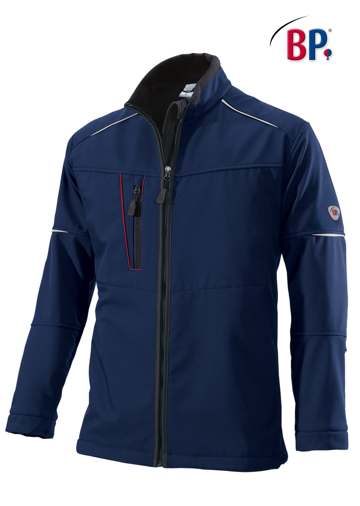 jacke, blau, softshell, reissverschluss, taillierte tasche