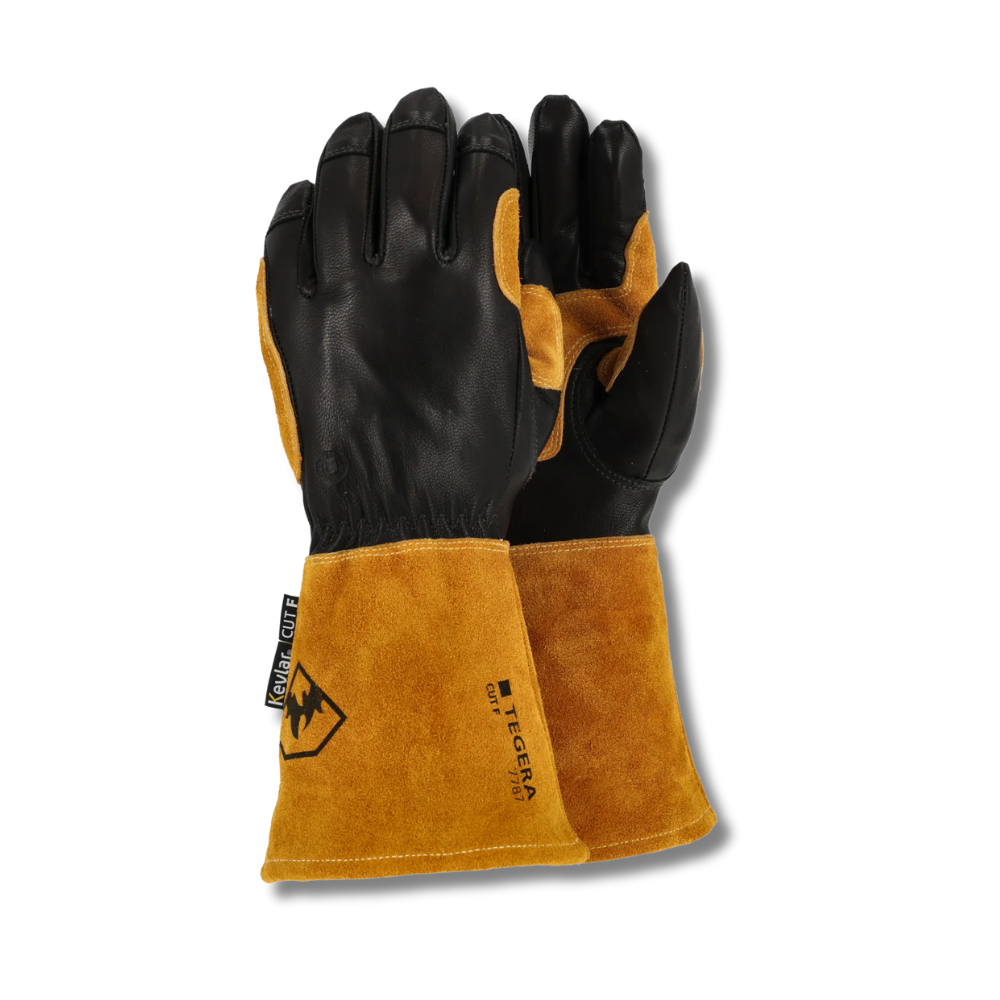 Lederhandschuhe, Arbeitshandschuhe, Klettermaterial, Otterbraun, Stulpenhandschuhe