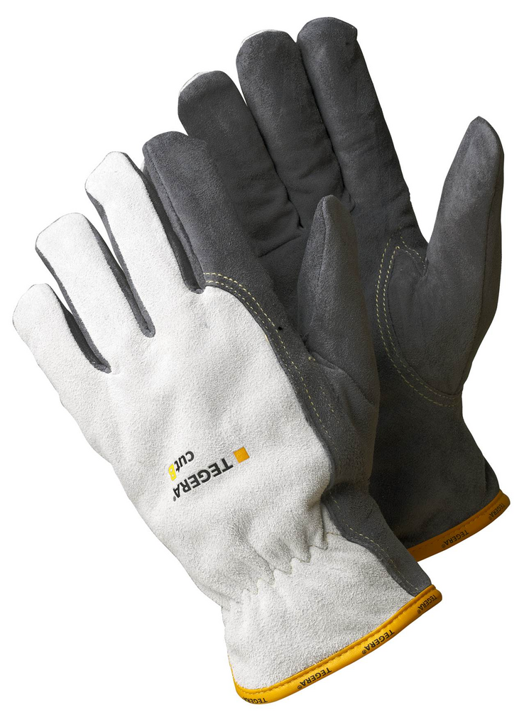 Lederhandschuhe, Gants en cuir (cuir), Arbeits-Garten-Handschuhe, Zweifarbige Handschuhe, Stichnaht-Logo