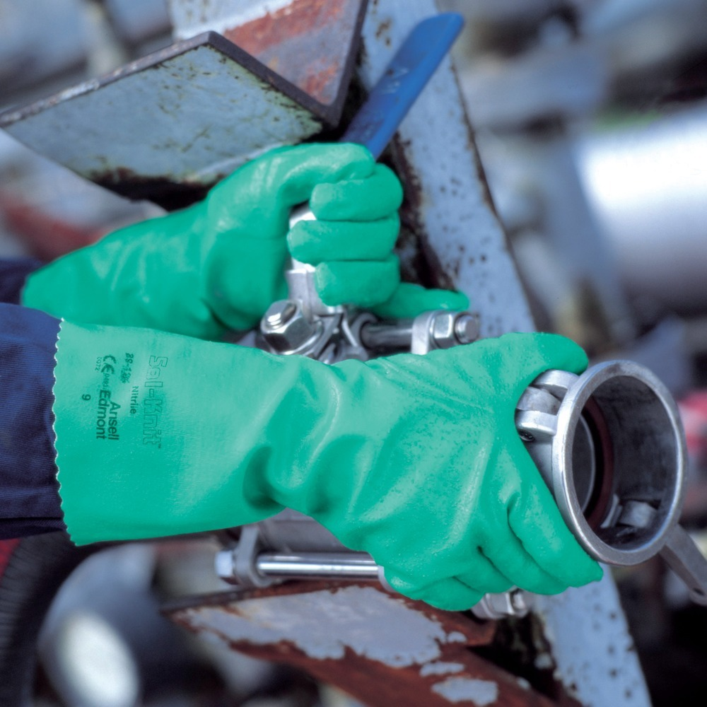 grüne Handschuhe, industriell, mechanisch, Metallteil, Werkzeug