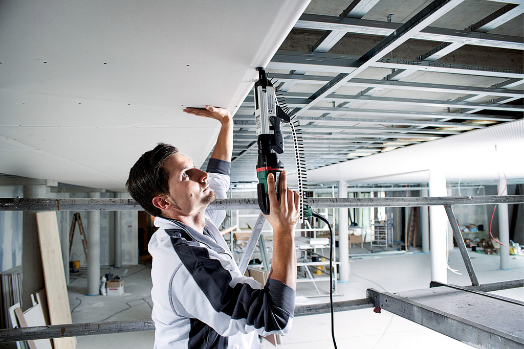 Bohrmaschine, Handbohrer, Baustelle, Decke, Arbeiter