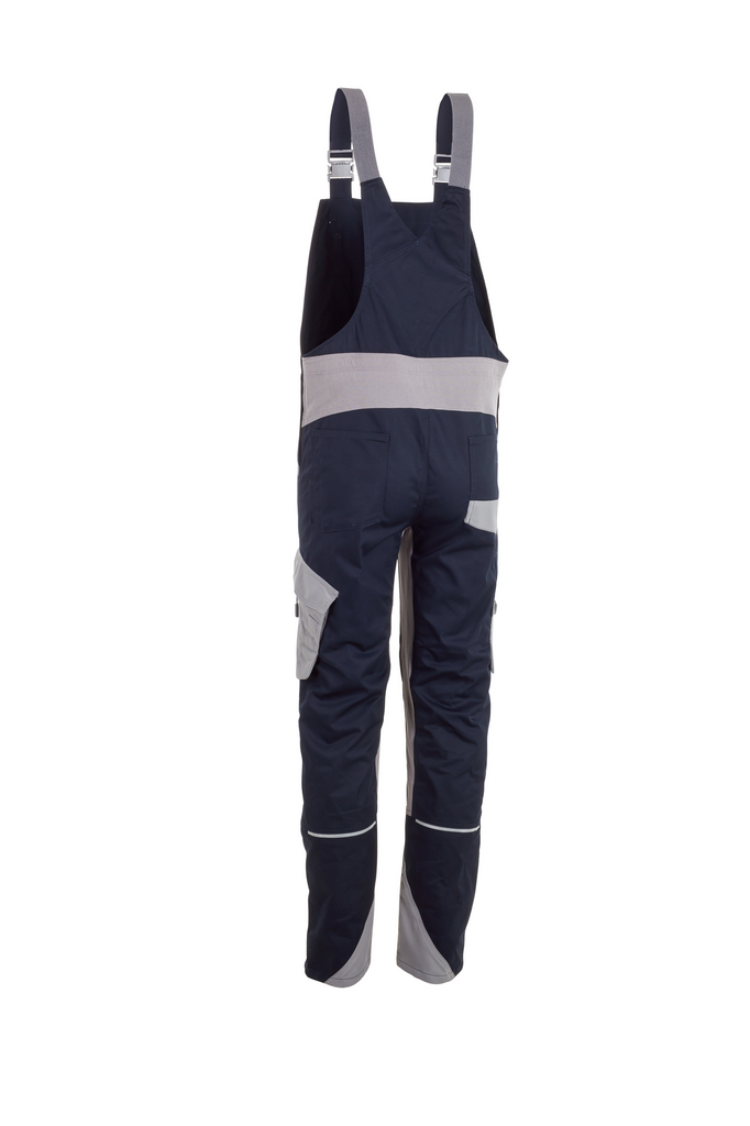 Arbeits-Overall, Latzhose, Navy, Grau, Seitenfaltung Taschen