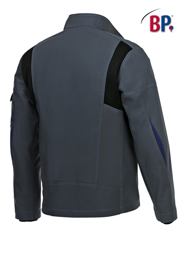 jacke, arbeitsjacke, blau, revers, taschen