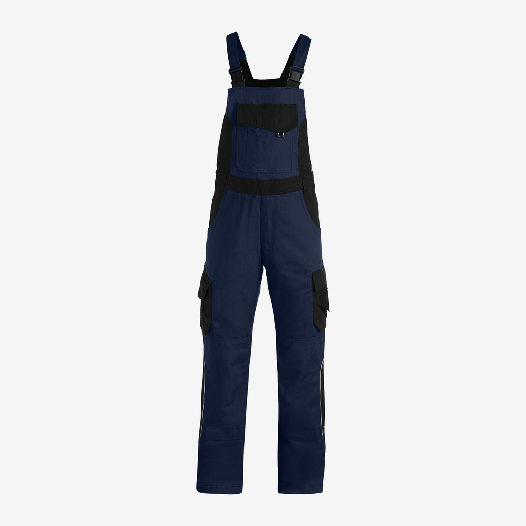 Overall-Lederhose, Gummizug, Navy-Blau, Trägerhose, Cargo-Taschen