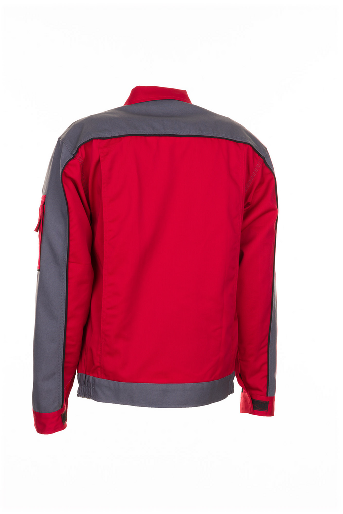 jacke, rot, grau, reissverschluss, armtasche