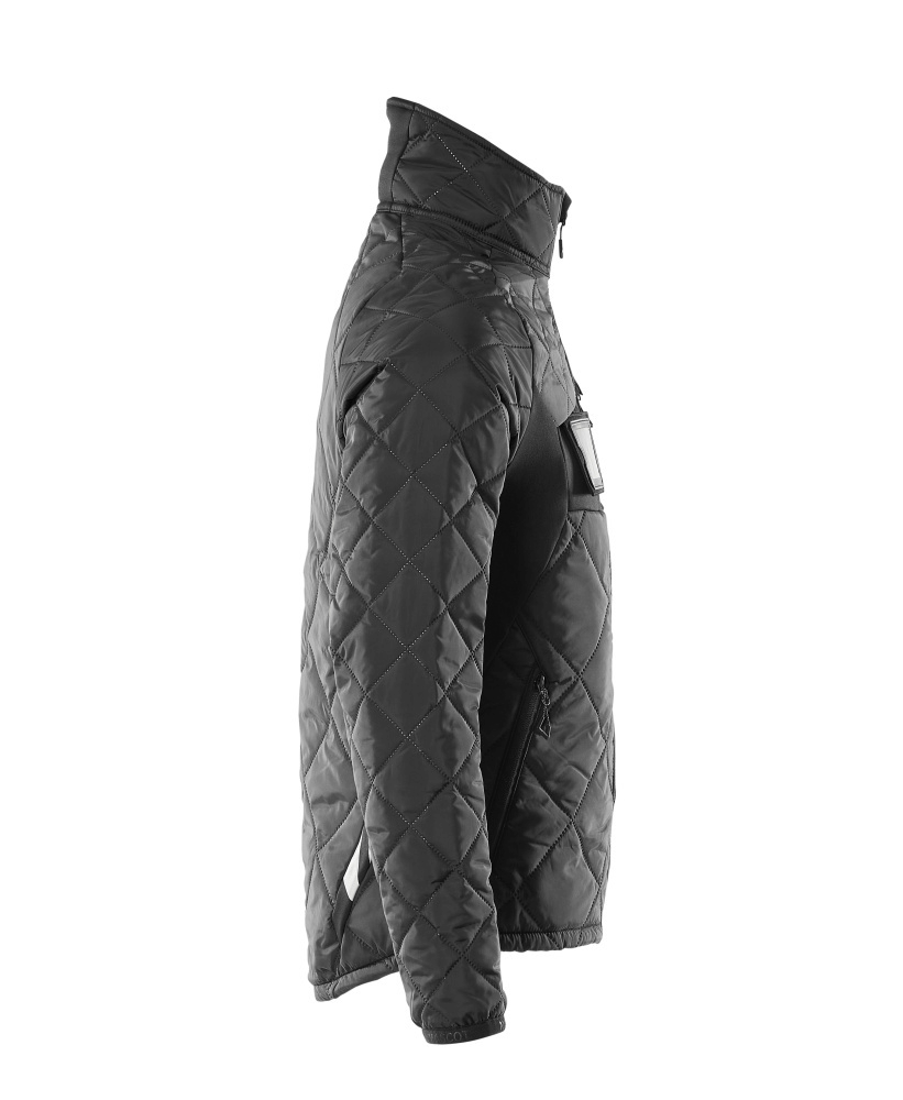 jacke, quilted, puffer, schwarz, hoher kragen